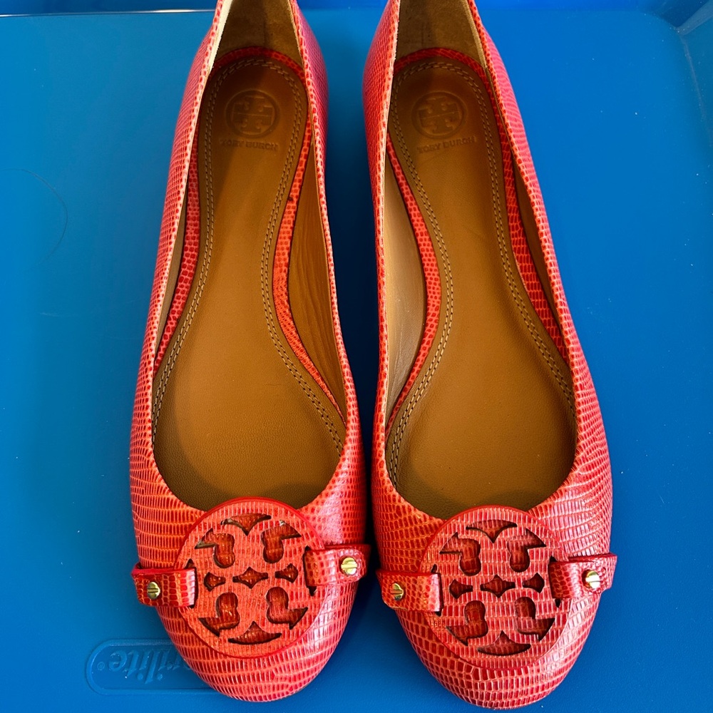 Tory Burch Vibrant Red Textured Flats
